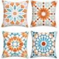 4er-Set Boho-Mandala-Kissenbezug, 45 x 45 cm, geometrische Blume, weicher Samt, dekorativer Kissenbezug für Sofa, Bett, Stuhl, Auto, Wohnzimmer,