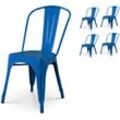 Kosmi - Lot de 4 chaises en métal bleu style industriel - Finition brillant