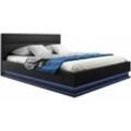 Polsterbett mit Bettkasten mit Matratze Bettgestell Bett Doppelbett mit led Beleuchtung Bettkasten Bett Holzstruktur mit Kunstlederbezug Schwarz Matt