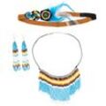 Schmuck-Set "Indianer", 4-teilig, blau/gelb