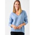 Sweatshirt ZWILLINGSHERZ Gr. L/XL, blau (aqua), Damen, Sweatware, Obermaterial: 70% Baumwolle, 30% Polyester, unifarben, Sweatshirts, mit ausgefranstem V-Ausschnitt im Vintage Look