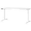 Schreibtisch Porto, elektrisch höhenverstellbar, T-Fuß, B 1600 x T 800 x H 720-1200 mm, weiß/weiß + Memory-USB-Panel