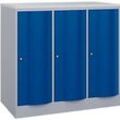 C+P Garderobenschrank Resisto, 3 Abteile, 3 Fächer, B 1148 x T 640 x H 1077 mm, Weißalu/Enzianblau