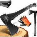 Masko® Spaltaxt, Spaltbeil Axt, FIBERGLAS-Stiel + Handschuhe, die Perfekten Werkzeuge für Garten und Wald, Universal, Robust, Schwarz-Grau / 1250g