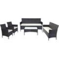 3-2-1-1 Poly-Rattan Garten-Garnitur Hamar, Lounge-Set Sitzgruppe Sofa anthrazit, Kissen creme