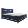 Juskys Boxspringbett Norfolk 180 x 200 cm – LED Beleuchtung, Bonell-Matratzen & Topper - schwarz