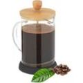 Relaxdays - Kaffeebereiter, manuelle Stempelkanne, Siebeinsatz, 800 ml, Glas, Bambusdeckel, Teebereiter, transparent/natur