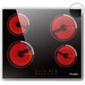 Cooksir Hob 4 Plates with Frame, 60 cm Built-in Glass Ceramic Hob, Self-Sufficient, 6000 Watt, 9 Power Levels, Stainless Steel Frame, Safety Lock,