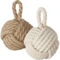 Spetebo - Türstopper Jute Knoten 2er Set in creme und beige - 14 cm - Türpuffer Kugel aus Strick im maritimen Design - Deko Seilknoten Türbremse