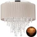 Relaxdays - Deckenlampe Kristall, Lampenschirm aus Organza, G9-Fassung, 5-flammige Deckenleuchte, 39 x 39,5cm, grau/silber