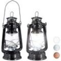 Relaxdays - 2 x Sturmlaterne led, retro Sturmlampe als Fensterdeko oder elektrische Gartenlaterne, batteriebetrieben, schwarz