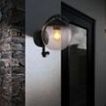 Außenwandleuchte Bewegungsmelder Terrassen Lampe Außenbereich Wand Wandleuchte Glaskugel, Sensor IP44 Retro, Metall schwarz rauchfarben, 1x E27