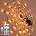 Halloween-DekorationUSB-LED-Spinnennetz für, 1 m, 70 LEDs, 8 Modi, wasserdicht, mit 1 schwarzen Spinne für Party, Hof, für Halloween – Innen- und