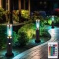 Sockelleuchte mit Fernbedienung rauch Außenbeleuchtung mit Bewegungsmelder Garten Stehlampe dimmbar, Edelstahl, rgb led 8,5W 806Lm warmweiß, DxH