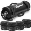 Eyepower - 20kg Power Bag mit 4 Kettlebell Gewichten - 20x60 Home Training Sandbag 6 Griffe - schwarz