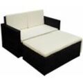 2-tlg. Garten-Lounge-Set mit Auflagen Poly Rattan Schwarz