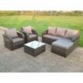 Lounge Gartenmöbel Set 6-Sitzer Polyrattan Gartensofa Sitzgruppe mit Kissen, Hocker, Couchtisch für Garten, Terrasse und Balkon - Fimous