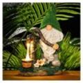 Beflockte Gartenzwerg-Dekorationen, 19 cm große, lustige GNOME-Gartenstatue für den Außenbereich mit Solarleuchten, wasserfeste Zwergfiguren aus