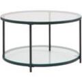 Couchtisch 80x80x45 cm Glas / Metall Wohnzimmertisch Rund Modern, Sofatisch mit Stauraum, Loungetisch mit Ablagefach, Kaffeetisch Beistelltisch