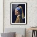 Micasia - Bild mit Rahmen - Jan Vermeer van Delft - Das Mädchen mit dem Perlenohrgehänge Größe HxB: 24cm x 18cm, Rahmen: Schwarz