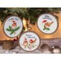 buttinette Miniatur-Stickbilder "X-Mas Grüße", Ø 10 cm, 3er-Set