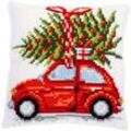 Kreuzstichkissen "Auto mit Weihnachtsbaum"