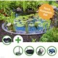 Teich set - grosser fertigteich - 1000 liter becken mit unterwasser teichfilter set, led spot und teichspeier