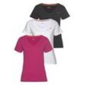 T-Shirt H.I.S "Essential-Basics" Gr. 52/54, pink (schwarz, pink, weiß) Damen Shirts hüftlange Passform, figurumspielender Schnitt, aus 100% Baumwolle