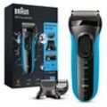 Elektrorasierer BRAUN "Series 3 Shave&Style 3010BT" schwarz (schwarz/blau) Wet&Dry, 30 Minuten Akkulaufzeit