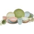 Kombiservice CREATABLE "Geschirr-Set NATURE COLLECTION Pastell", bunt (rosa, hellmint, hellblau, natur), 16 tlg., Steinzeug, Geschirr-Sets, Service, Pastelltöne, 16 Teile, für 4 Personen