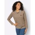 Rollkragenshirt CASUAL LOOKS "Rollkragen-Shirt" Gr. 52, braun (braun, ecru, geringelt), Damen, 50% Baumwolle, 50% Modal, gemustert, mehrfarbig, gestreift, Shirts