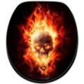 WC-Sitz SANILO "Totenkopf in Flammen", bunt (schwarz, orange, gelb), B:37,7cm L:47cm, MDF - Mitteldichte Holzfaserplatte, WC-Sitze, mit Absenkautomatik