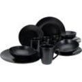 Kombiservice CREATABLE "Geschirr-Set Black Matt", schwarz, 16 tlg., Steinzeug, Geschirr-Sets, Service, schwarz, trendige Coupeform, 16 Teile, für 4 Personen