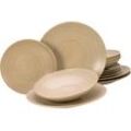 Tafelservice CREATABLE "Lava Stone Sand", beige (sand), Geschirr-Sets, 12 tlg., Steinzeug, robuste, kratzfeste, seidenmatte Glasur