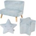 Kindersitzgruppe ROBA "Lil Sofa" Sitzmöbel-Sets Gr. Samt, blau (hellblau, sky) Kinder bestehend aus Kindersofa, Kinderhocker und Dekokissen in Sternform