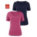 T-Shirt VIVANCE "aus elastischer Baumwoll-Qualität" Gr. 32/34, farblos (beere, navy) Damen Shirts