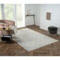 Teppich "My House", beige (creme, hellgrau, weiß), B:160cm H:10mm L:230cm, Polyester, MYFLAIR MÖBEL & ACCESSOIRES, Teppiche, Fransenteppich, Kurzflor, Retro-Style, besonders weich durch Microfaser, mit Fransen