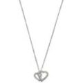 Kette mit Anhänger UNIKE JEWELLERY "CLASSY DOUBLE HEART HERZ, UK.CL.1204.0016" Halsketten Gr. Silber 925 (Sterlingsilber), L: 47cm, silberfarben (silberfarben, kristallweiß) Damen mit Zirkonia (synth.)