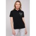 Poloshirt SOCCX Gr. L, schwarz, Damen, Material: 100% Baumwolle, bedruckt, bestickt, Shirts, aus Baumwolle