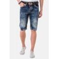 Jeansbermudas CIPO & BAXX "Bermuda & Short", Herren, Gr. 29, Normalgrößen, blau, 100% Baumwolle, unifarben, casual, regular fit knielang, Jeans, mit stylishen Kontrastnähten, CK268