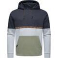 Hoodie RAGWEAR "Blocky Hoody", Herren, Gr. L (52), blau (navy), Sweatware, Obermaterial: 70% Baumwolle, 30% Polyester, Basic, lässig geschnitten hüftbedeckend, hoch geschlossener Ausschnitt, Langarm Ärmel ohne Ärmelschlitz Bündchen, Sweatshirts, Sportlicher Herren Kapuzenpullover mit Blockstreifen