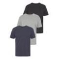 T-Shirt MAN'S WORLD Gr. 64/66 (XXXL), schwarz (grau, marine, schwarz) Herren Shirts Kurzarm, unifarben, Rundhals, aus Baumwolle, im 3er-Pack