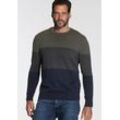 Rundhalspullover MAN'S WORLD, Herren, Gr. 4XL (68/70), bunt (oliv dunkelblau), Strick, Obermaterial: 50% Baumwolle, 50% Polyacryl, colorblocking, casual, normal, Rundhals, Langarm Rippstrickbündchen, Pullover, mit Blockstreifen, Topseller