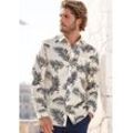 Hawaiihemd JOHN DEVIN "Regular Fit" Gr. S (37/38), N-Gr, beige (beige, anthrazit), Herren, Web, Obermaterial: 100% Baumwolle, gemustert, Hemden, Langarm, Freizeithemd mit Palmenprint aus reiner Baumwolle