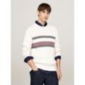 Rundhalspullover TOMMY HILFIGER "GLOBAL STRIPE CHUNKY RIB C NK" Gr. L, weiß (ivory) Herren Pullover mit auffälligem Color Block-Design