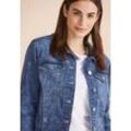 Jeansjacke STREET ONE Gr. 34, blau (indigo random wash), Damen, Jeans, 72% Baumwolle, 27% Polyester, 1% Elasthan, unifarben, Jacken, mit Brusttaschen