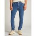 Tapered-fit-Jeans TOMMY JEANS Gr. 30, Länge 34, blau (denim medium), Herren, Obermaterial: 98% Baumwolle, 2% Elasthan, unifarben, Jeans, mit Logostickereien