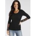 Langarmshirt MELROSE, Damen, Gr. 34, schwarz, Jersey, Spitze, Obermaterial: 95% Viskose (LENZING ECOVERO), 5% Elasthan. Spitze: 100% Polyester, unifarben, feminin, tailliert hüftlang, Rundhals, Spitze, Shirts, taillierte Passform, aus Jersey und Spitze