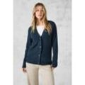 Cardigan CECIL, Damen, Gr. L (42), blau (oil blau), Stoff, 37% Baumwolle, 34% Polyacryl, 26% Polyester, 3% Elasthan, Strukturmuster, casual, normal normal, V-Ausschnitt, Langarm Bündchen, Strickjacken, mit Knopfleiste