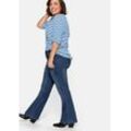 Bootcut-Jeans SHEEGO "Große Größen", Damen, Gr. 20, Kurzgrößen, blau (blau denim), Obermaterial: 75% Baumwolle, 24% Polyester, 1% Elasthan, unifarben, casual, lang, Jeans, in 5-Pocket-Form, mit Used-Effekten